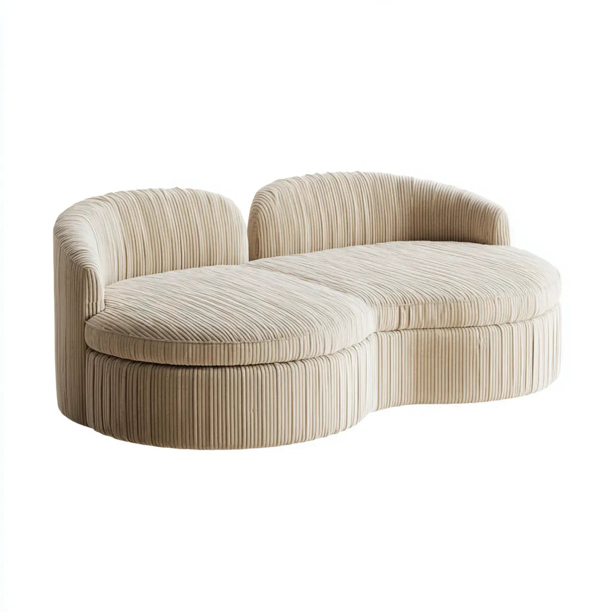 Divano 2 posti curvo beige 180 x 90 x 72 cm in velluto a coste di poliestere