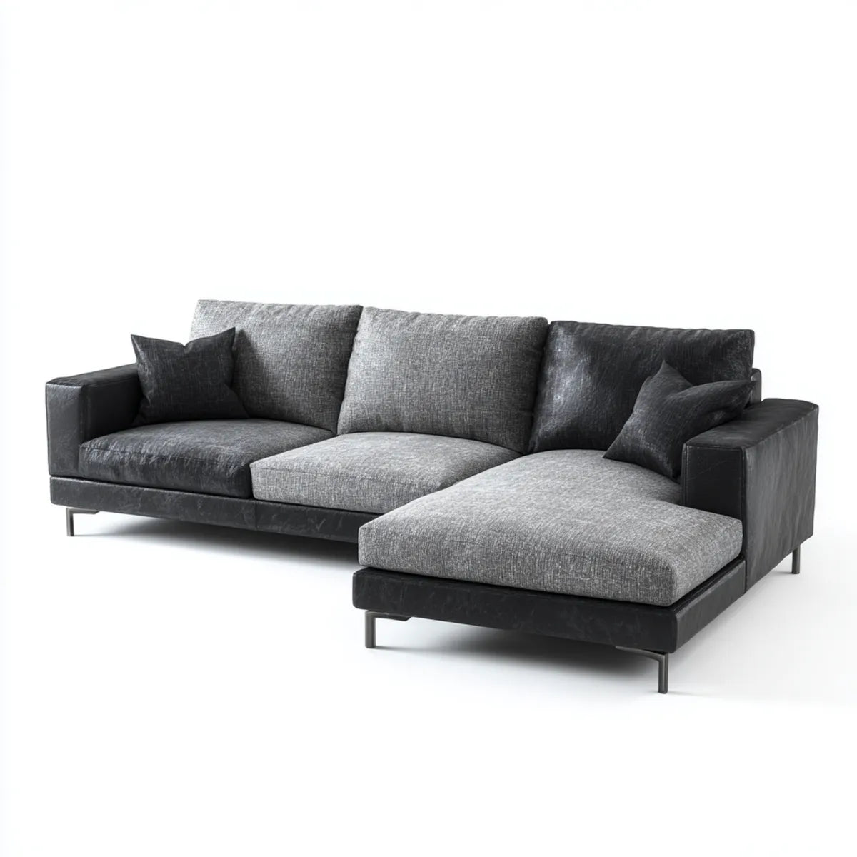 Divano angolare con chaise longue grigio e nero 280 x 170 x 85 cm in poliestere e similpelle PU a L