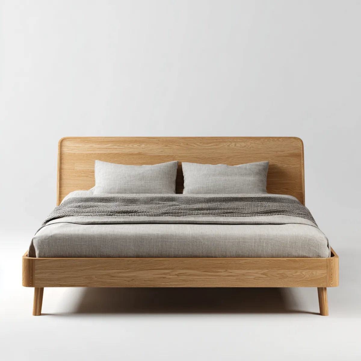 Letto matrimoniale in rovere naturale 160 x 200 cm con testiera arrotondata