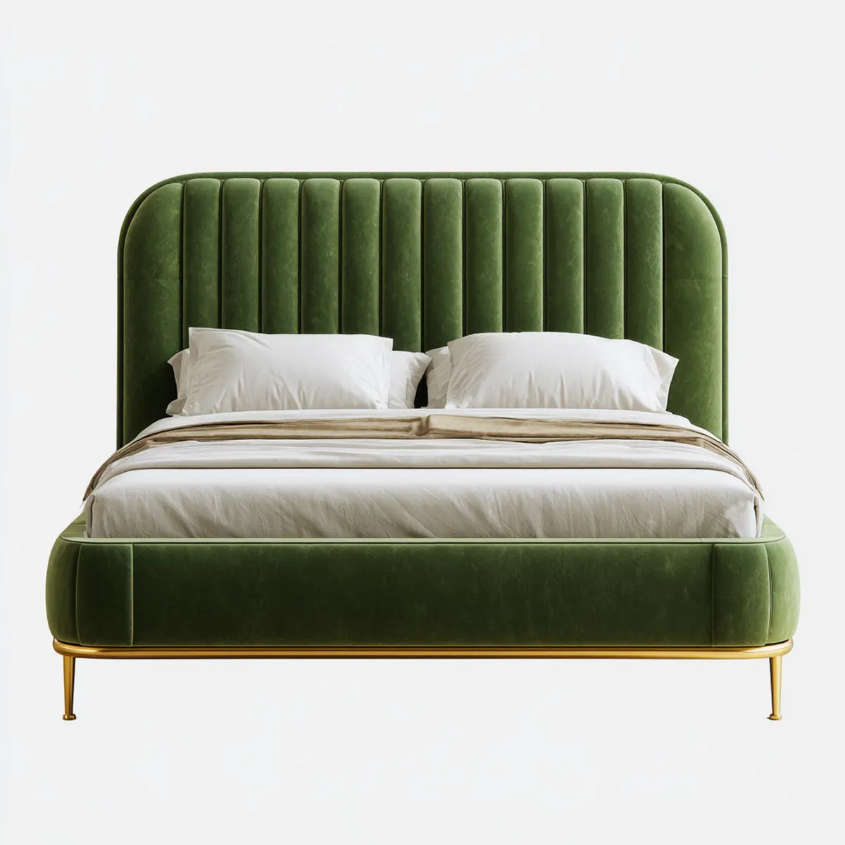 Letto matrimoniale imbottito verde 180 x 200 cm in velluto di poliestere con testiera arrotondata