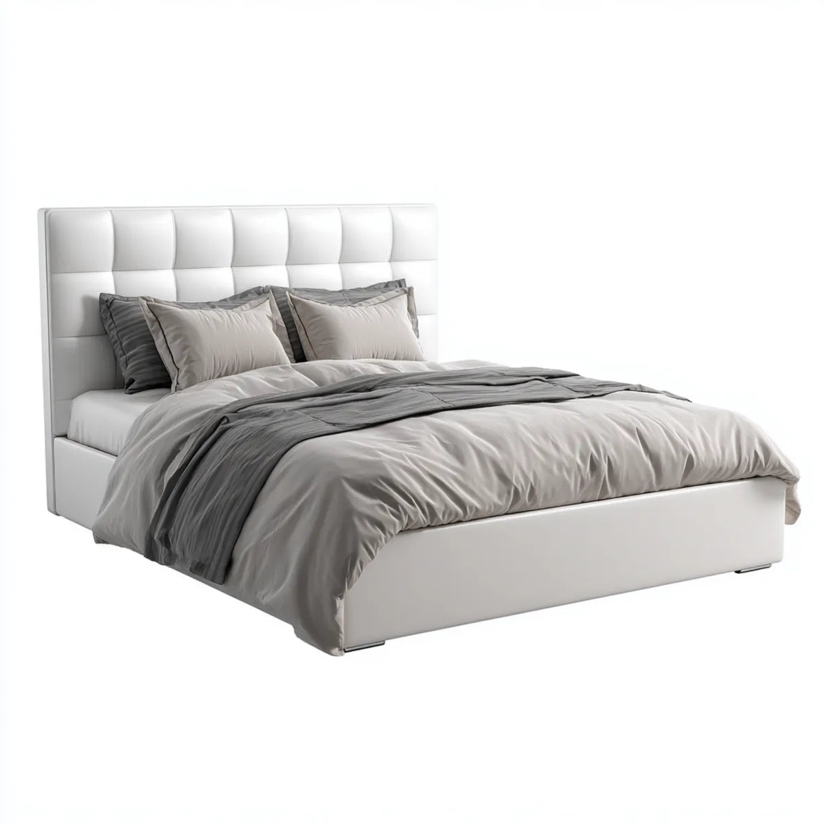 Letto matrimoniale imbottito bianco 160 x 200 cm in pelle sintetica PU rettangolare
