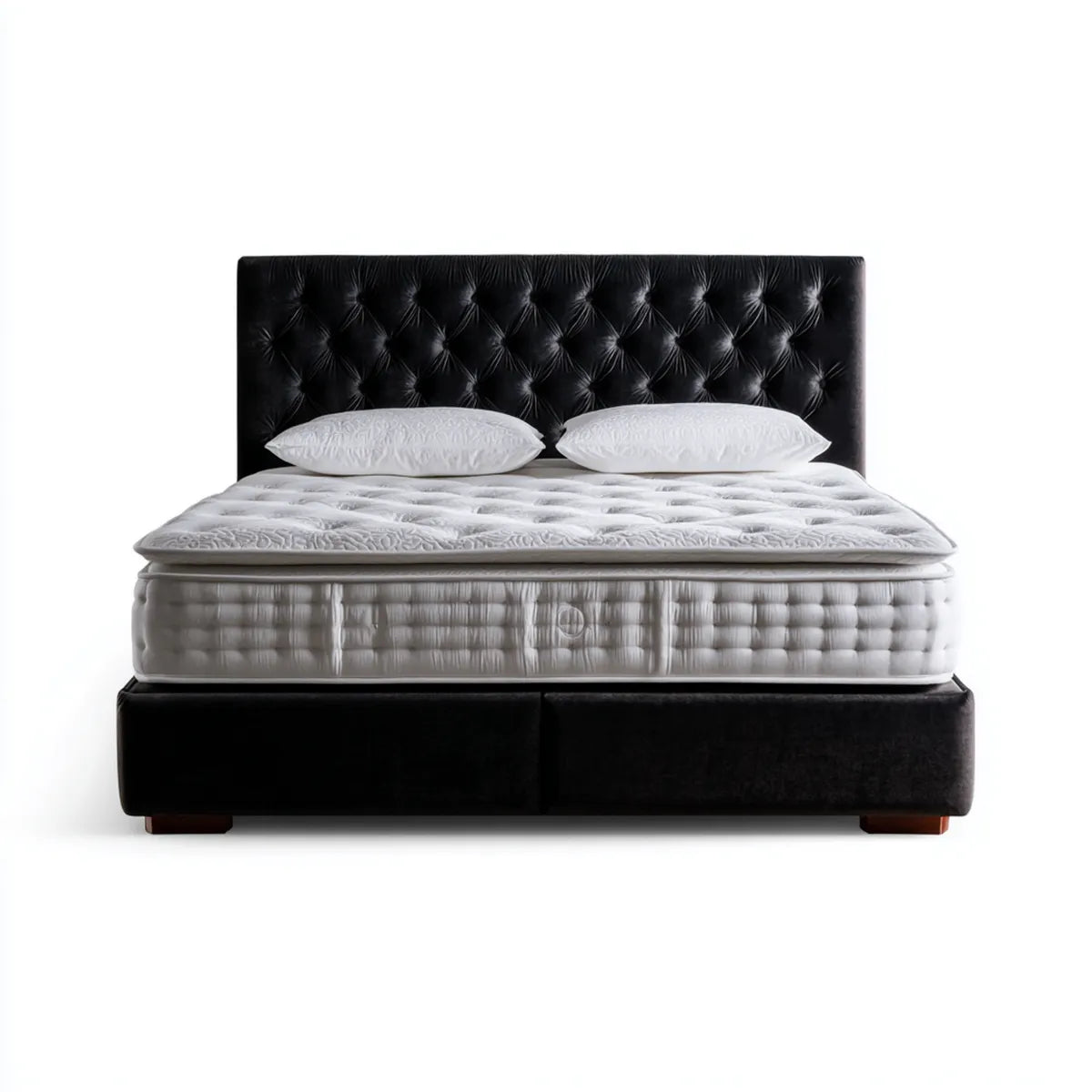 Letto matrimoniale imbottito nero 160 x 200 cm in poliestere con testiera capitonné rettangolare