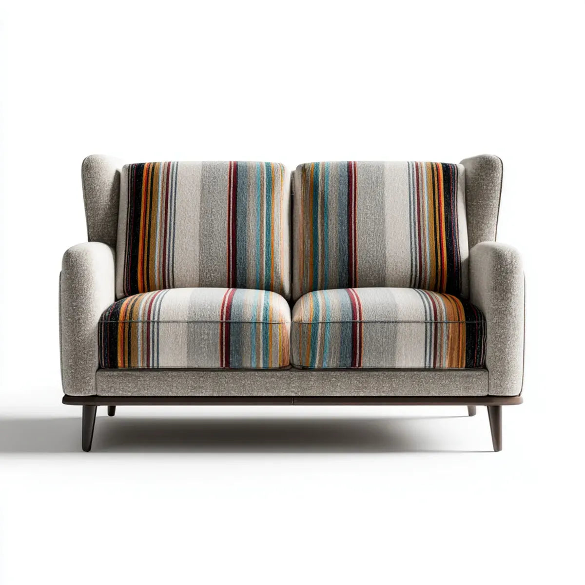 Divano 2 posti grigio a righe in poliestere con struttura in compensato rettangolare 150 x 85 x 92 cm