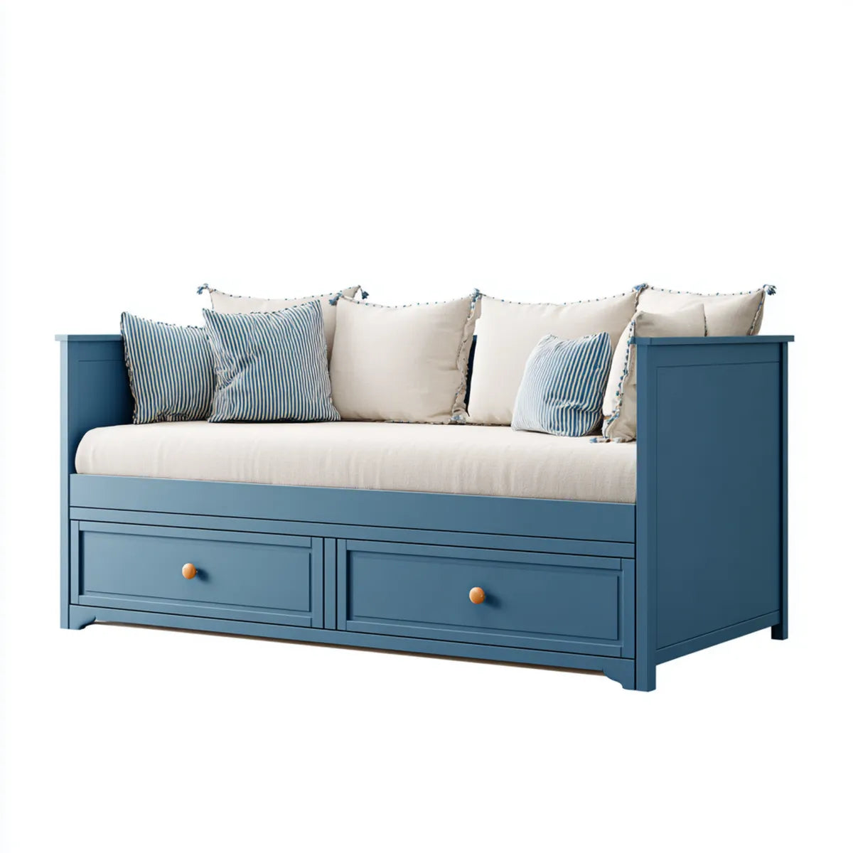 Divano letto singolo blu con 2 cassetti in legno massello di pino 200 x 90 x 85 cm
