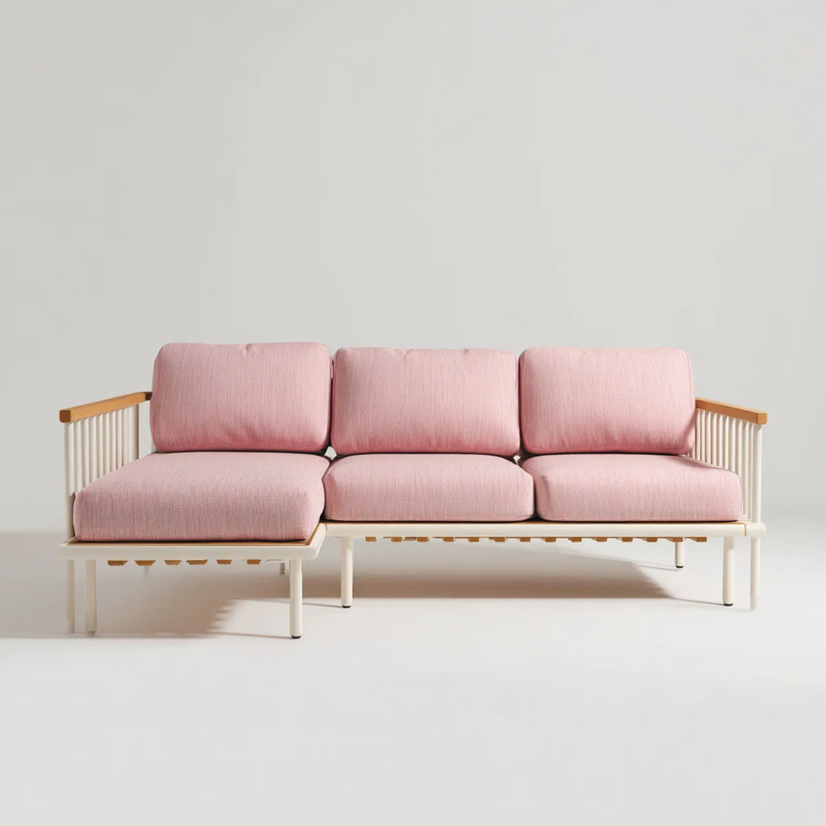 Divano 3 posti rosa con struttura in alluminio e cuscini in poliestere rettangolare 210 x 75 x 75 cm