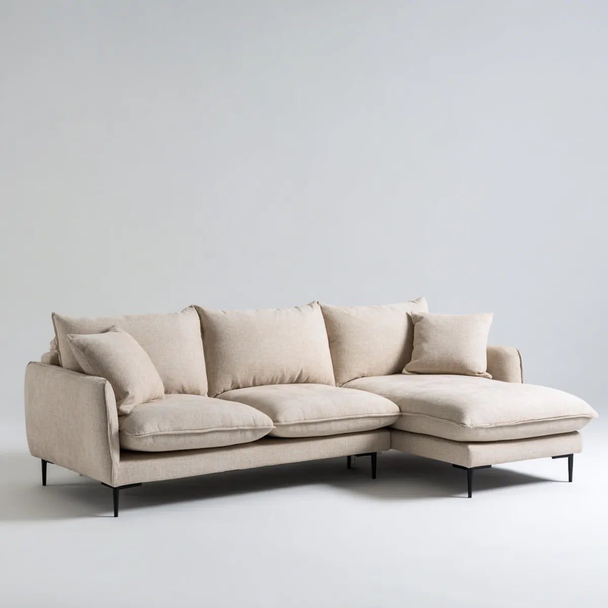 Divano angolare 3 posti beige in poliestere a L 260 x 165 x 85 cm