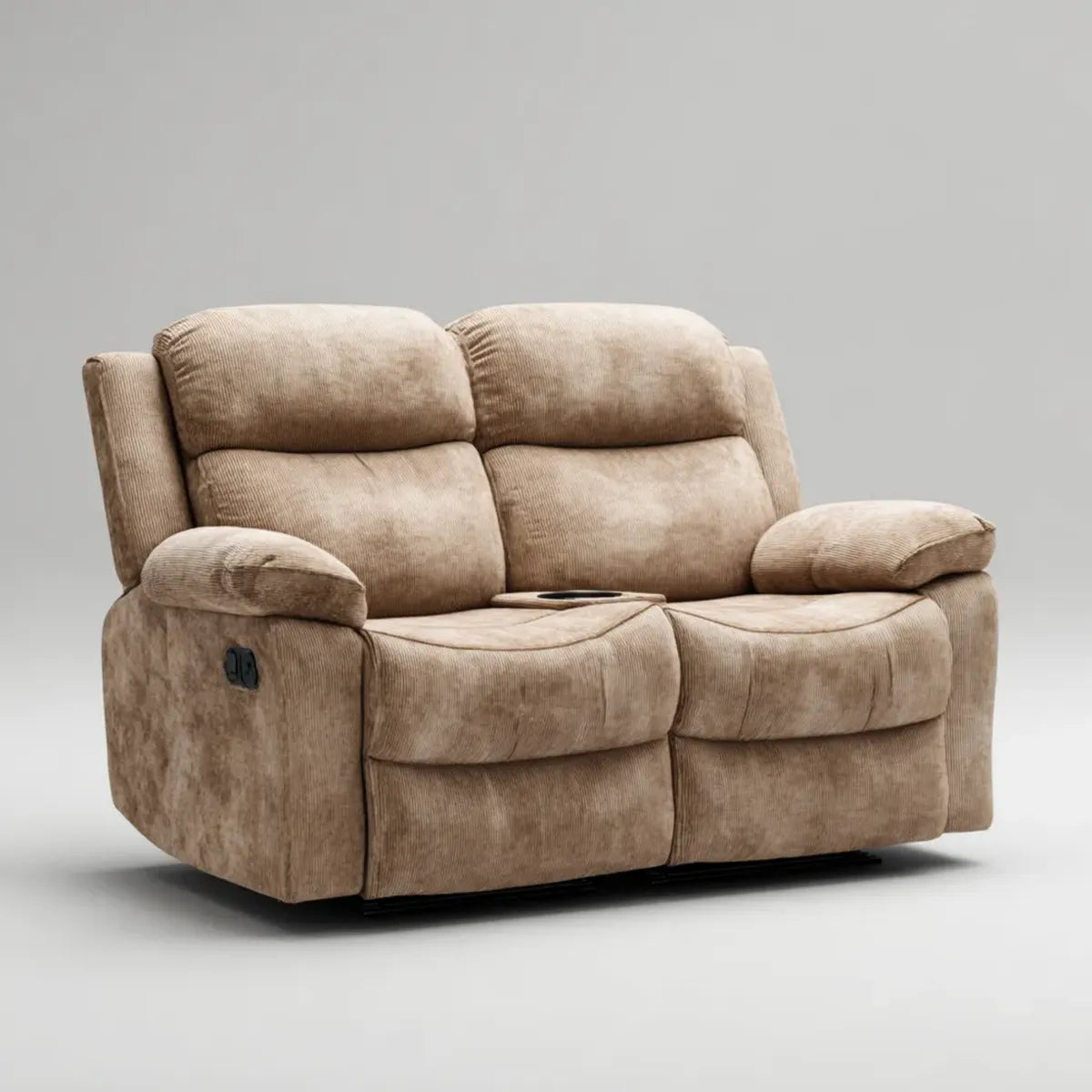 Divano reclinabile elettrico 2 posti beige in velluto a coste di poliestere rettangolare 170 x 95 x 102 cm