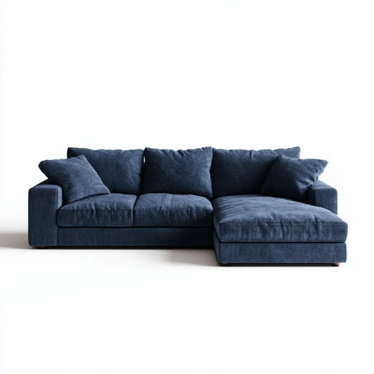 Divano angolare 3 posti con chaise longue destra blu navy in velluto a coste di poliestere 250 x 160 x 85 cm a L