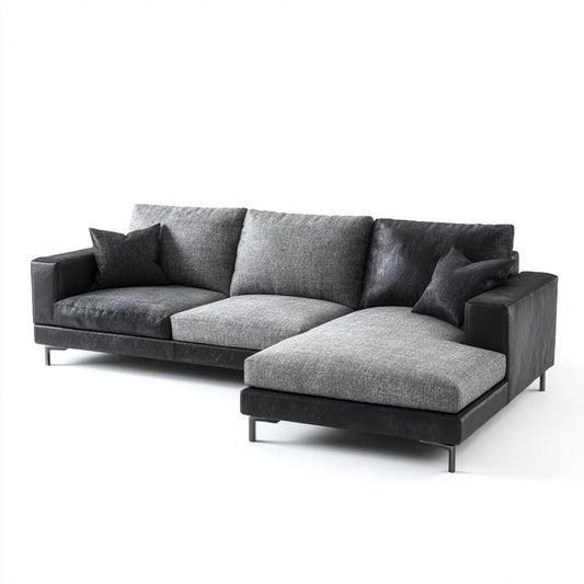 Divano angolare con chaise longue grigio e nero 280 x 170 x 85 cm in poliestere e similpelle PU a L