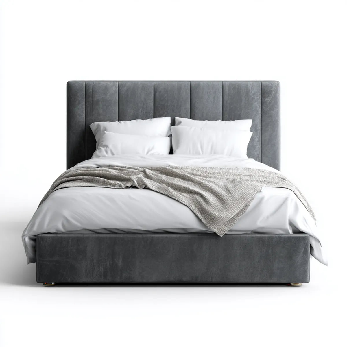 Letto matrimoniale imbottito grigio scuro 160 x 200 cm in similpelle PU rettangolare