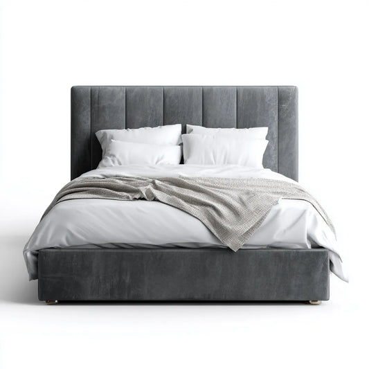 Letto matrimoniale imbottito grigio scuro 160 x 200 cm in similpelle PU rettangolare