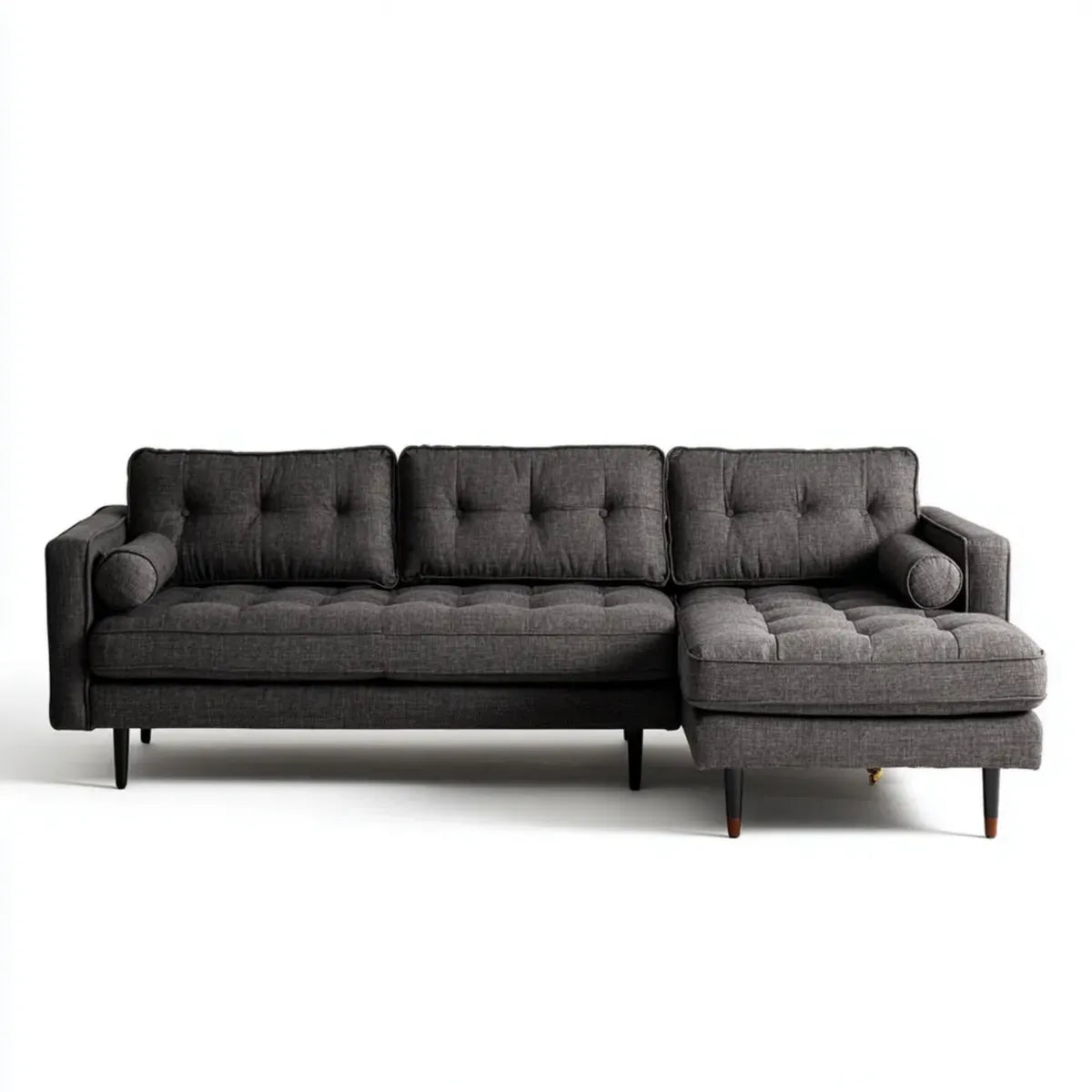 Divano angolare 3 posti con chaise longue destra grigio scuro in poliestere 230 x 150 x 85 cm