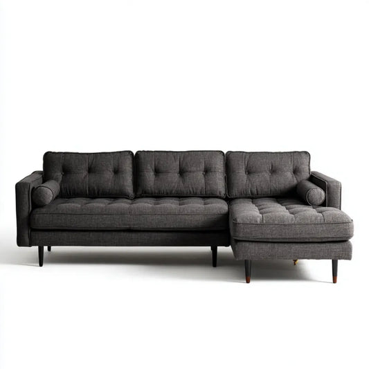 Divano angolare 3 posti con chaise longue destra grigio scuro in poliestere 230 x 150 x 85 cm