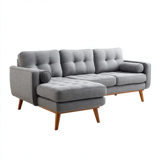 Divano angolare 3 posti grigio con penisola sinistra 228 x 150 x 85 cm rivestimento in poliestere forma a L