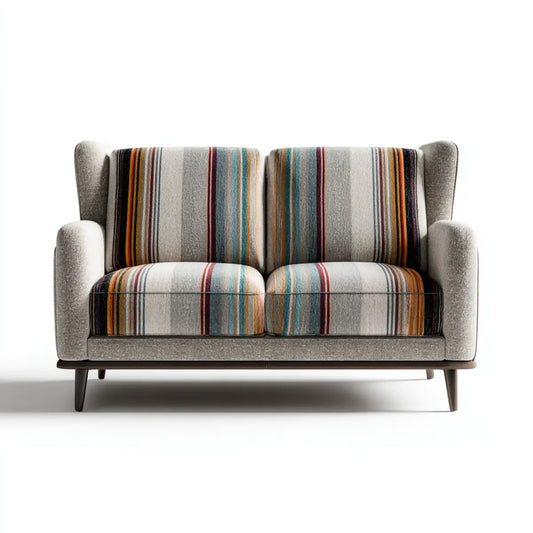 Divano 2 posti grigio a righe in poliestere con struttura in compensato rettangolare 150 x 85 x 92 cm