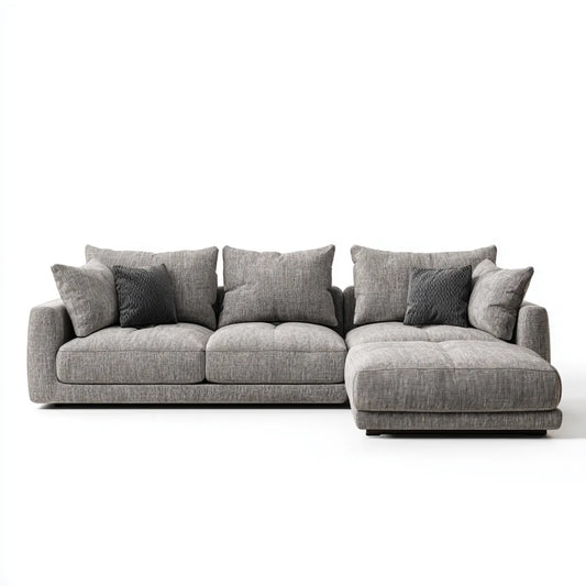 Divano angolare 4 posti con chaise longue destra grigio 300 x 170 x 85 cm rivestimento in poliestere forma a L