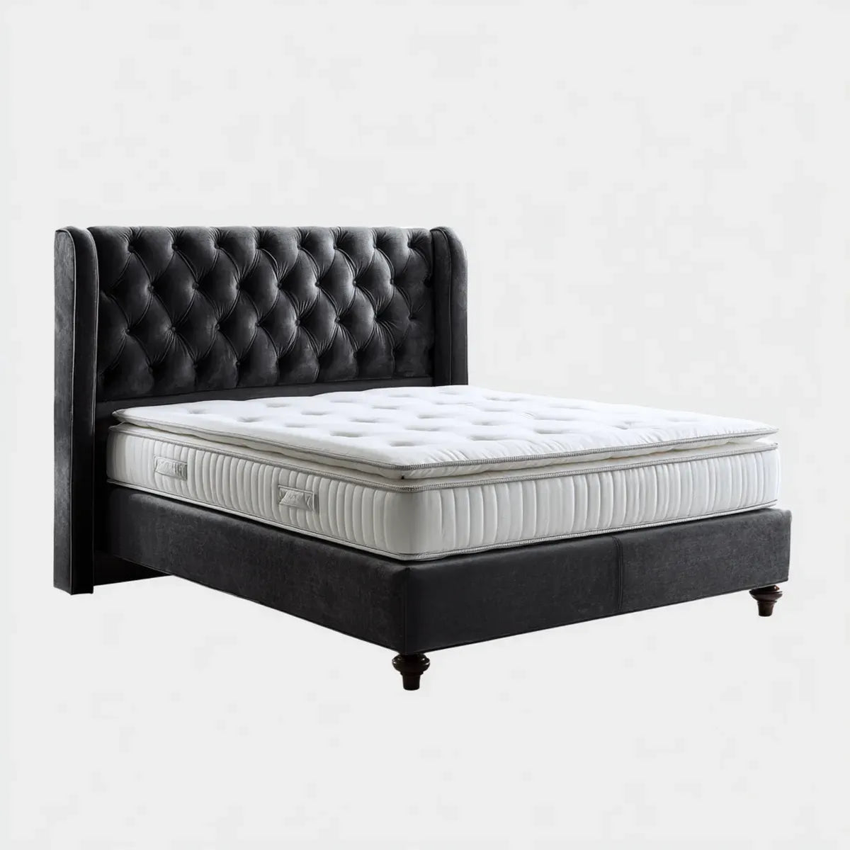Letto matrimoniale imbottito nero 160 x 200 cm in velluto di poliestere con testiera capitonné rettangolare