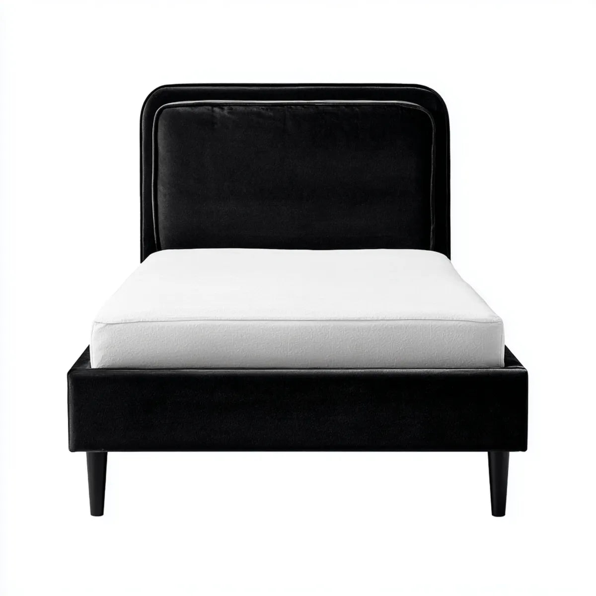 Letto matrimoniale nero 160 x 200 cm in velluto di poliestere con testiera imbottita rettangolare