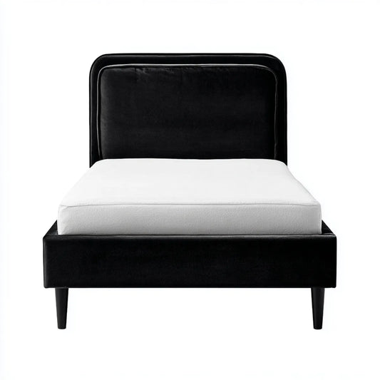 Letto matrimoniale nero 160 x 200 cm in velluto di poliestere con testiera imbottita rettangolare