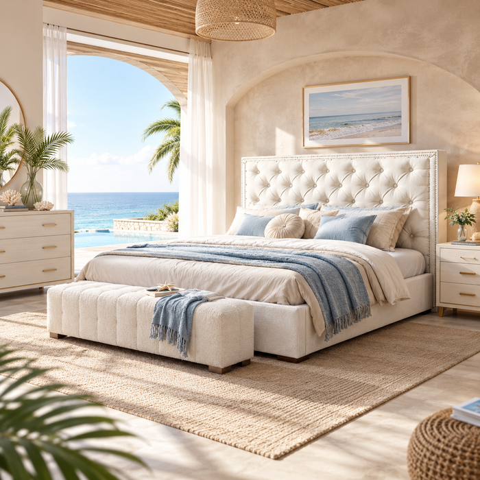 Letto matrimoniale imbottito bianco velluto capitonné
