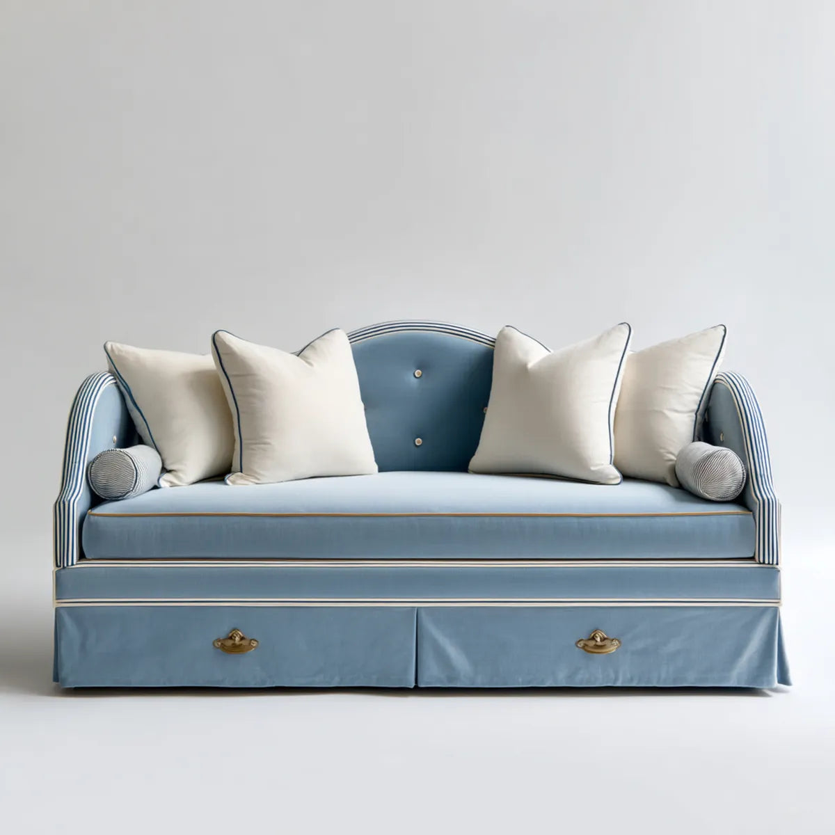 Divano letto 2 posti azzurro 160 x 85 x 90 cm in poliestere con contenitore