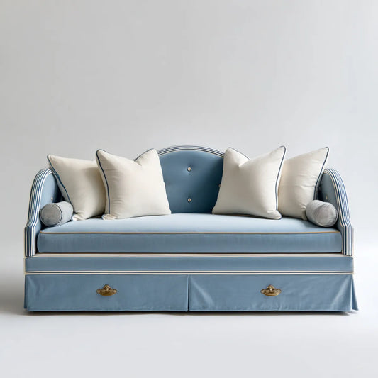 Divano letto 2 posti azzurro 160 x 85 x 90 cm in poliestere con contenitore