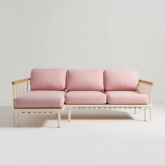 Divano 3 posti rosa con struttura in alluminio e cuscini in poliestere rettangolare 210 x 75 x 75 cm