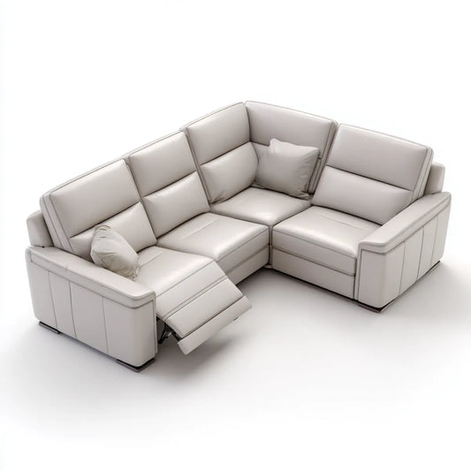 Divano angolare reclinabile beige in pelle PU a 5 posti 280 x 220 x 98 cm